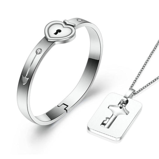 Heart Lock Bracelets and Key Necklace for Couples