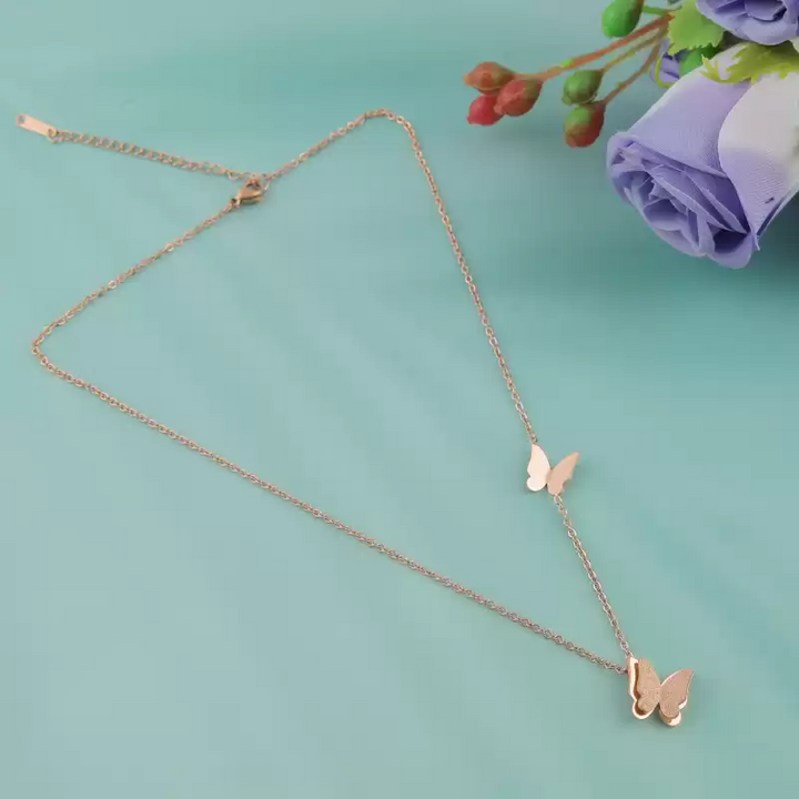 Classic Beautiful Double Butterfly Pendant Necklace