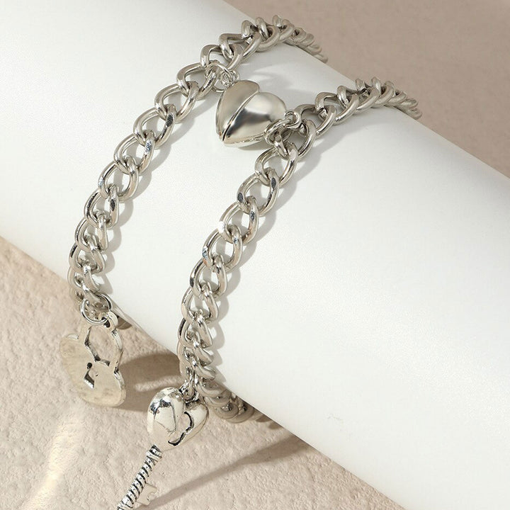 Lock and Heart Charm Magnetic Couple Bracelets