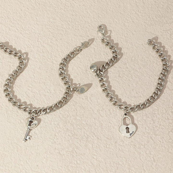 Lock and Heart Charm Magnetic Couple Bracelets