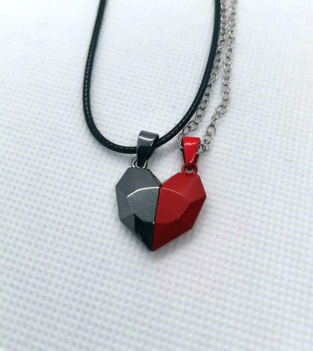 Red and Black Heart Pendant Magnetic Necklace