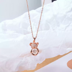 Teddy Bear Dancing Stone Pendant Necklace Cubic Zirconia Rose Gold Plated