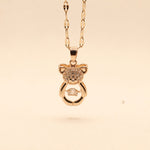 Teddy Bear Dancing Stone Pendant Necklace Cubic Zirconia Rose Gold Plated