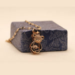 Teddy Bear Dancing Stone Pendant Necklace Cubic Zirconia Rose Gold Plated